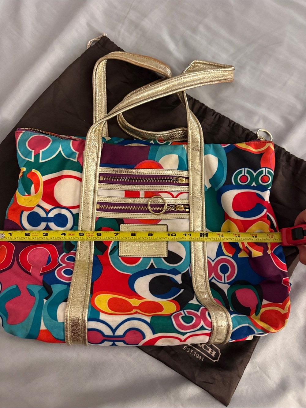 Coach Multicolor Graphic Print Tote with Metallic Gold Handles - Picture 6 of 8